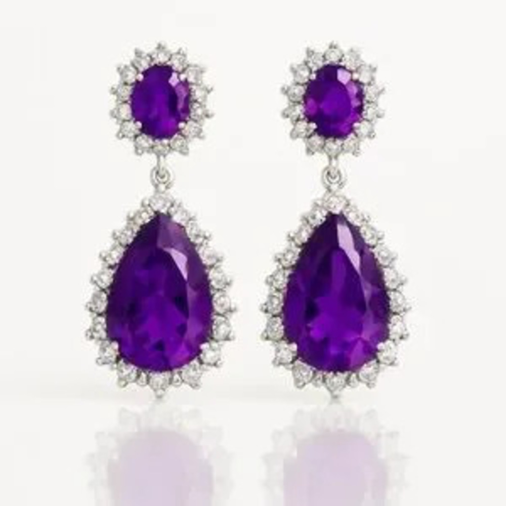 Classic Purple and Silver Teardrop Earrings